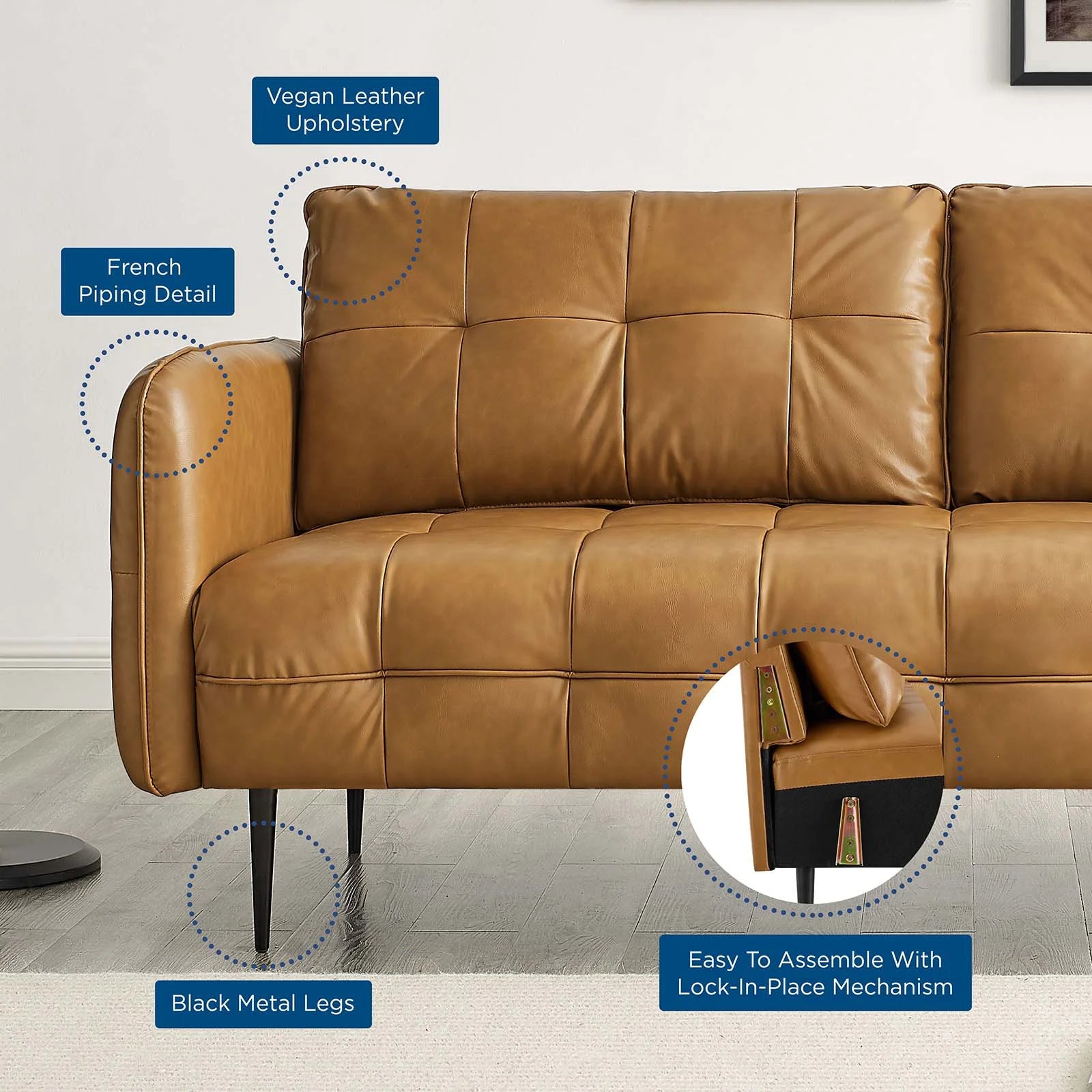 Tan Faux Leather Tufted Sofa J91764