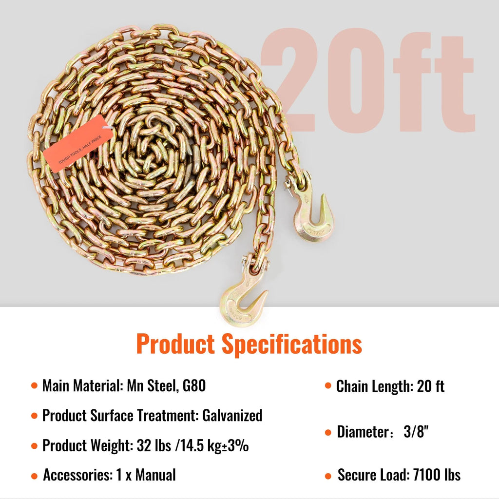 G80 Tow Chain with Hooks 3/8'' x 20' D626100