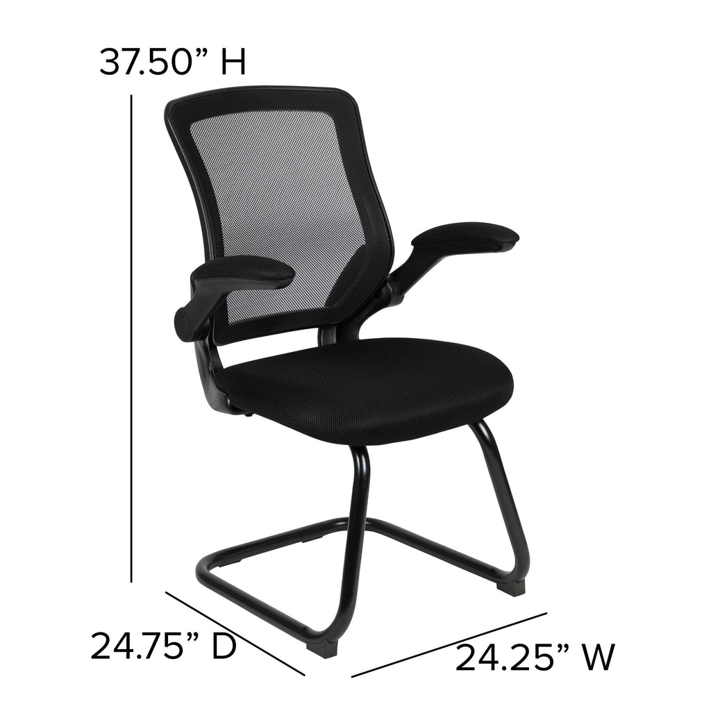Black Mesh Sled Base Office Chair with Flip-Up Arms A1167