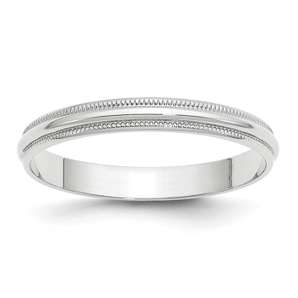 Solid 18K White Gold 3mm Milgrain Half Round Wedding Band Ring Size 14 N8162