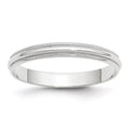 Solid 18K White Gold 3mm Milgrain Half Round Wedding Band Ring Size 14 N8162