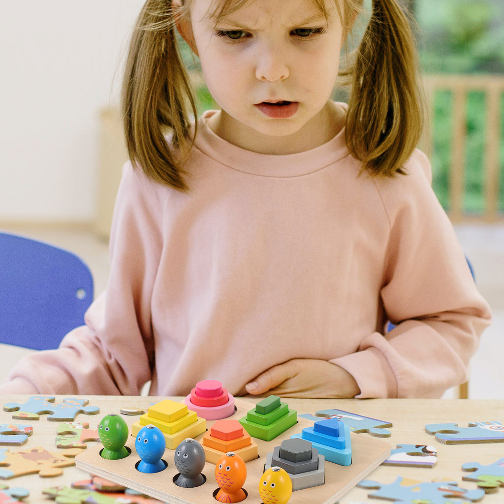 Wooden Shape Puzzle Color Sorting Block Playset L8819