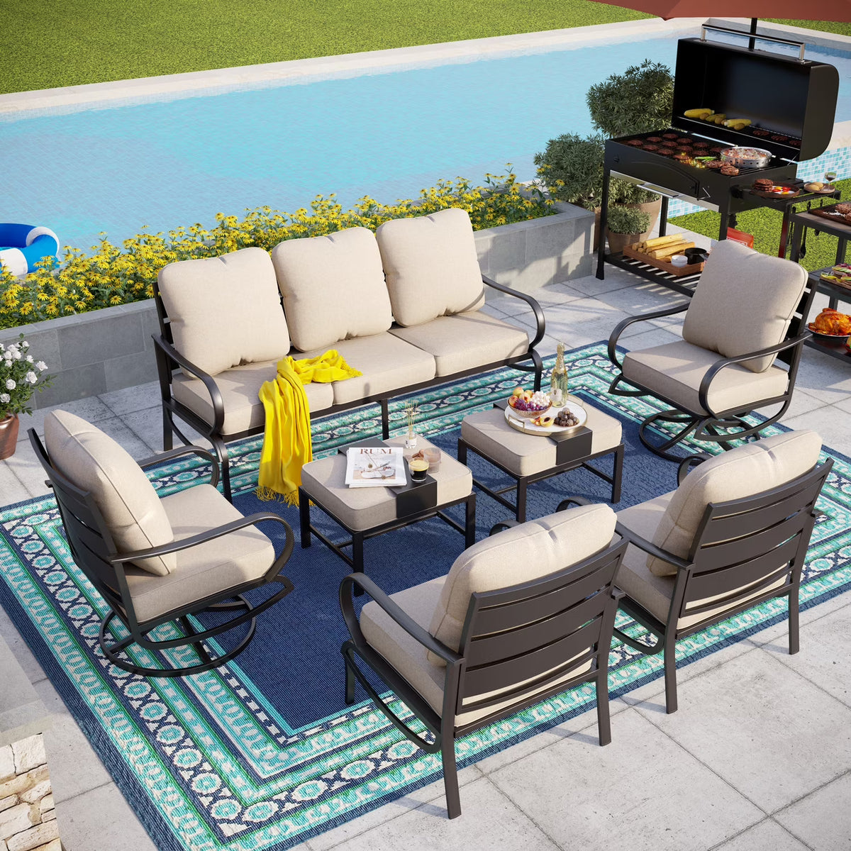 Beige 9-Seat Outdoor Patio Conversation Sofa Set I2197