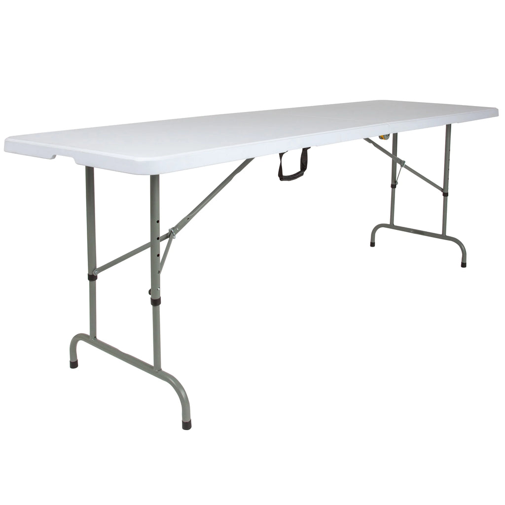 8-Foot Height Adjustable Granite White Plastic Folding Table with Carrying Handle W225624