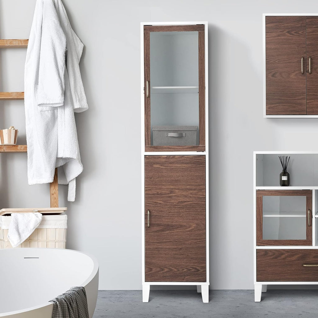 White Natural Wood Bathroom Linen Cabinet L768230