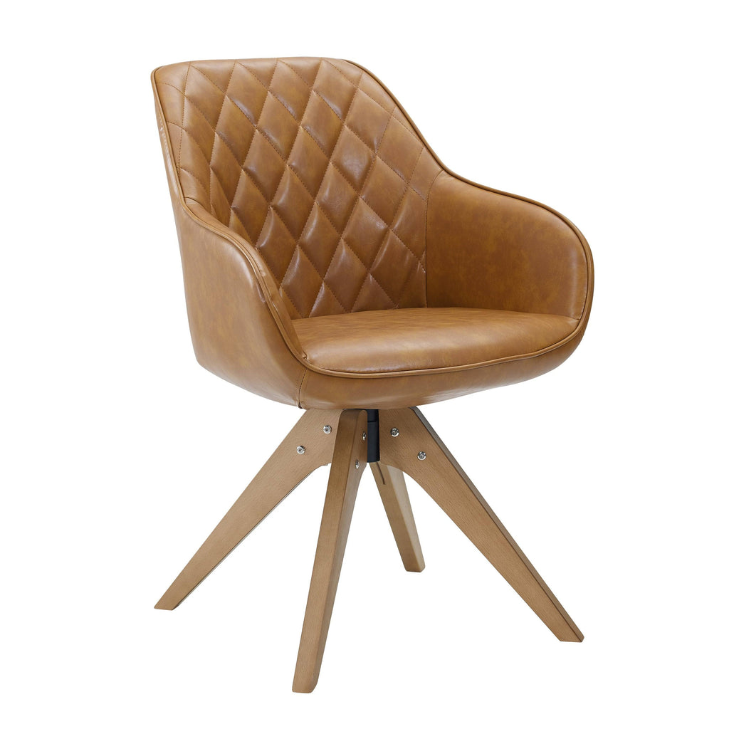 Camel Faux Leather Swivel Accent Arm Chair with Wood Legs M72393