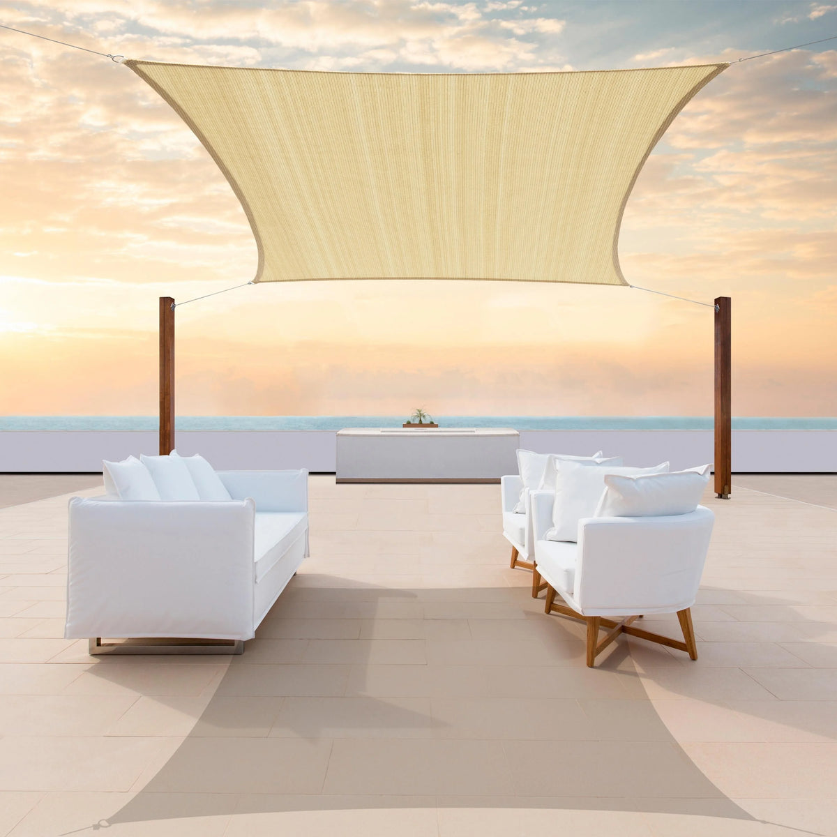 Beige 12' x 12' HDPE Mesh Sun Shade Sail Canopy L296578