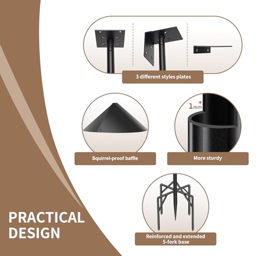 77 Inch Rust-Proof Metal Bird Feeder Pole with 5-Prong Base and 2 Plates A704965