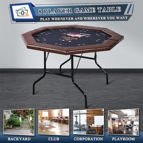 50 inch Foldable Octagon Poker Table with Stainless Steel Cup Holders U895