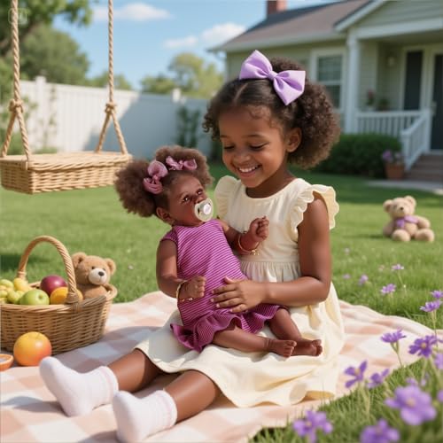 22 Inch Lifelike Soft Body Reborn Baby Doll with Taupe Eyes Caramel Skin Tone Pink Striped Skirt B78593