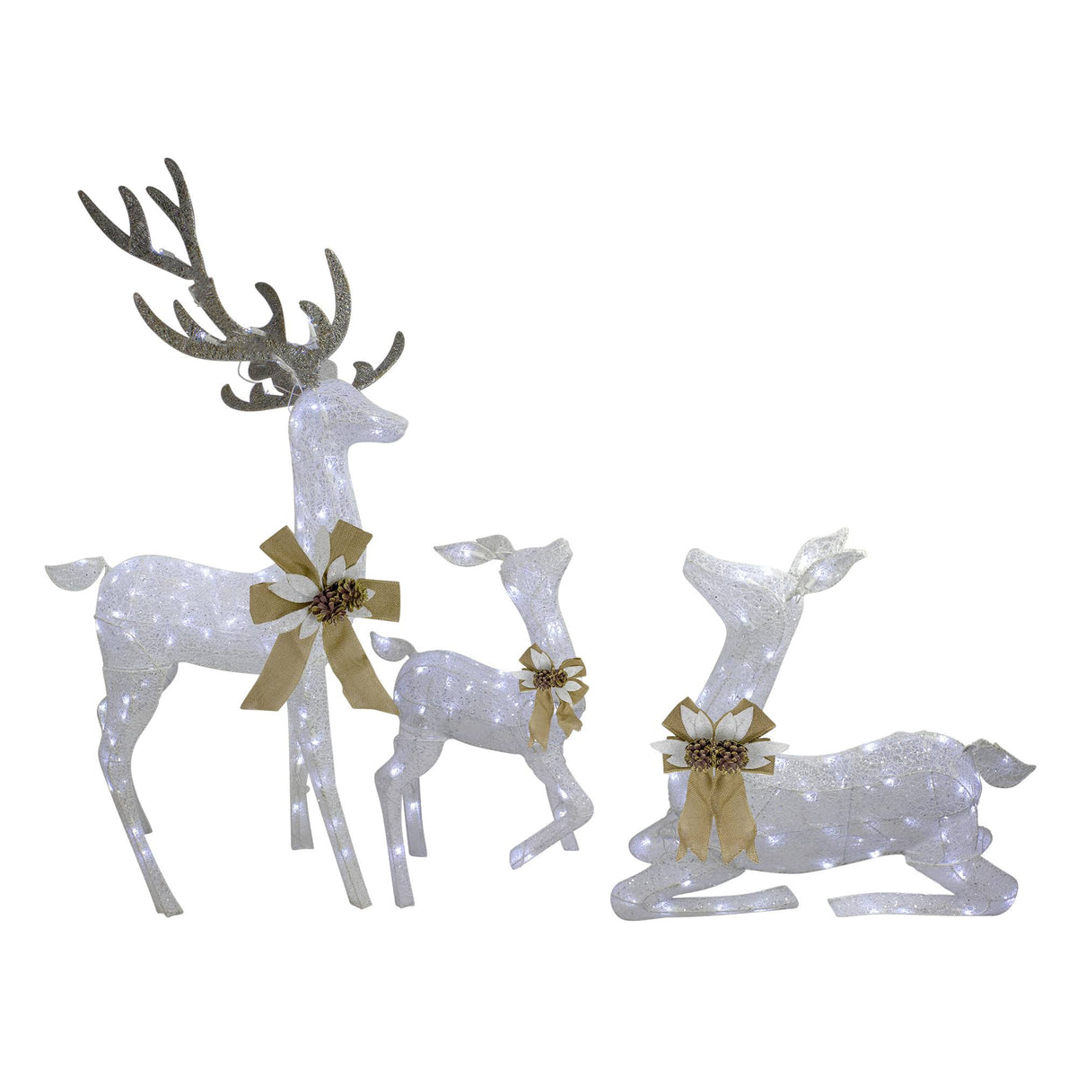 3PC White Deer Family LED Lighted Christmas Outdoor Decorations A7974