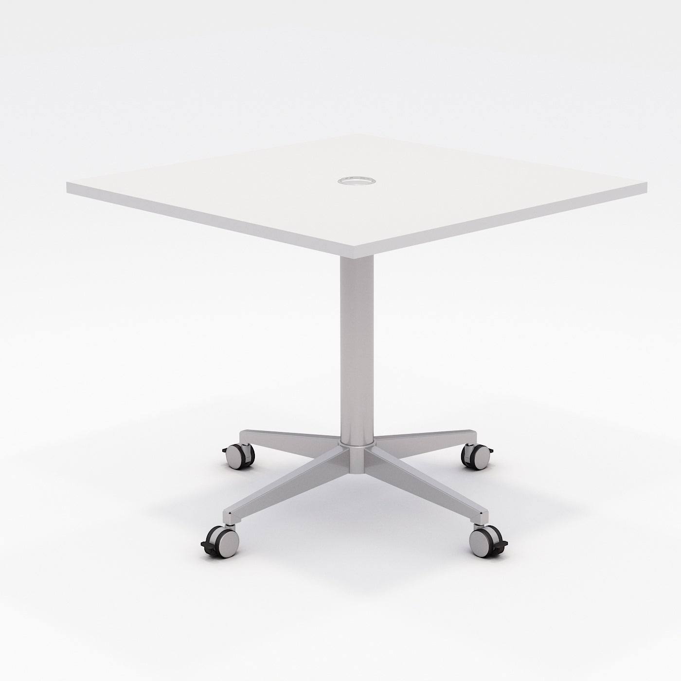 White Pedestal Table with Casters E825316