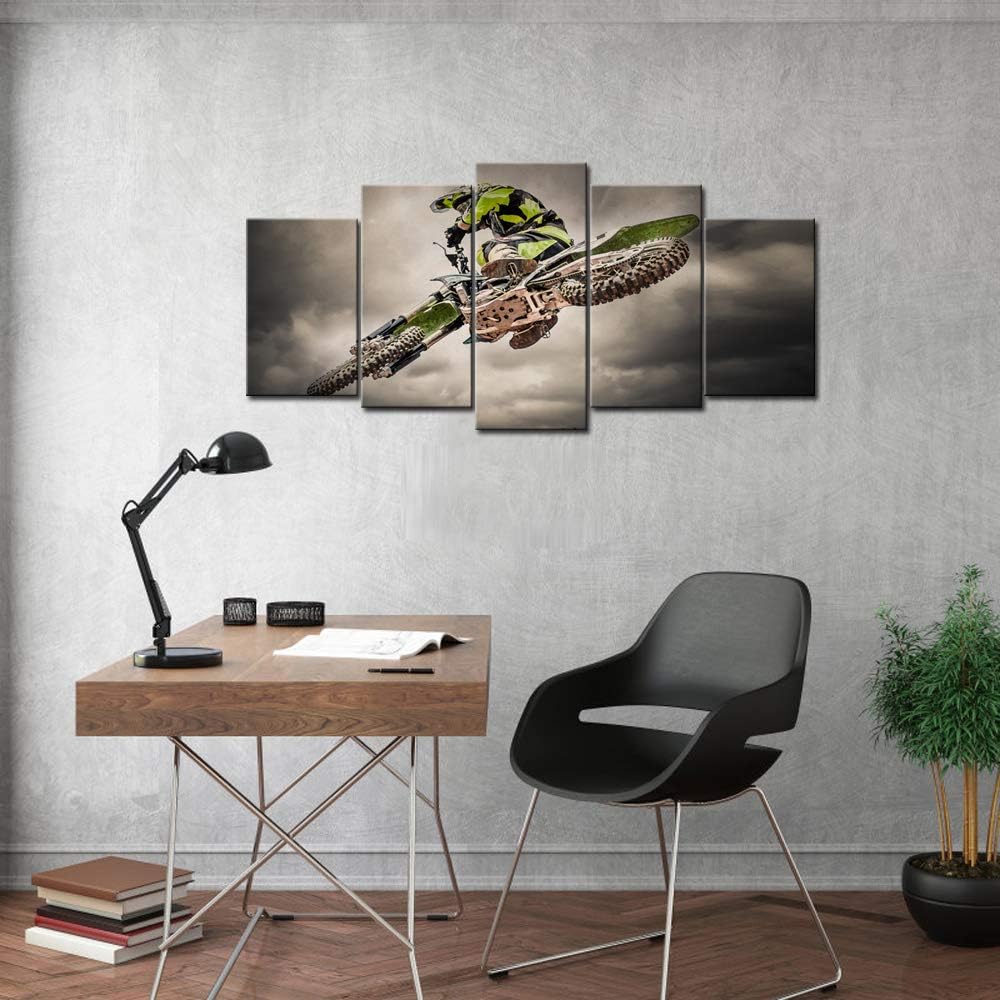 5 Pieces Canvas Prints Wall Art Motorcycle Racing Painting Sports Motocross Rider Poster Print Modern Man Boy's Bedroom Office Wall Decor Gallery Canvas Wrapped Artwork Ready to Hang W5561
