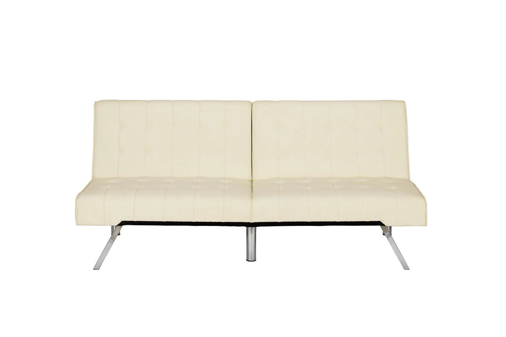 Vanilla Faux Leather Sectional Futon Sofa Bed with Chrome Legs P483