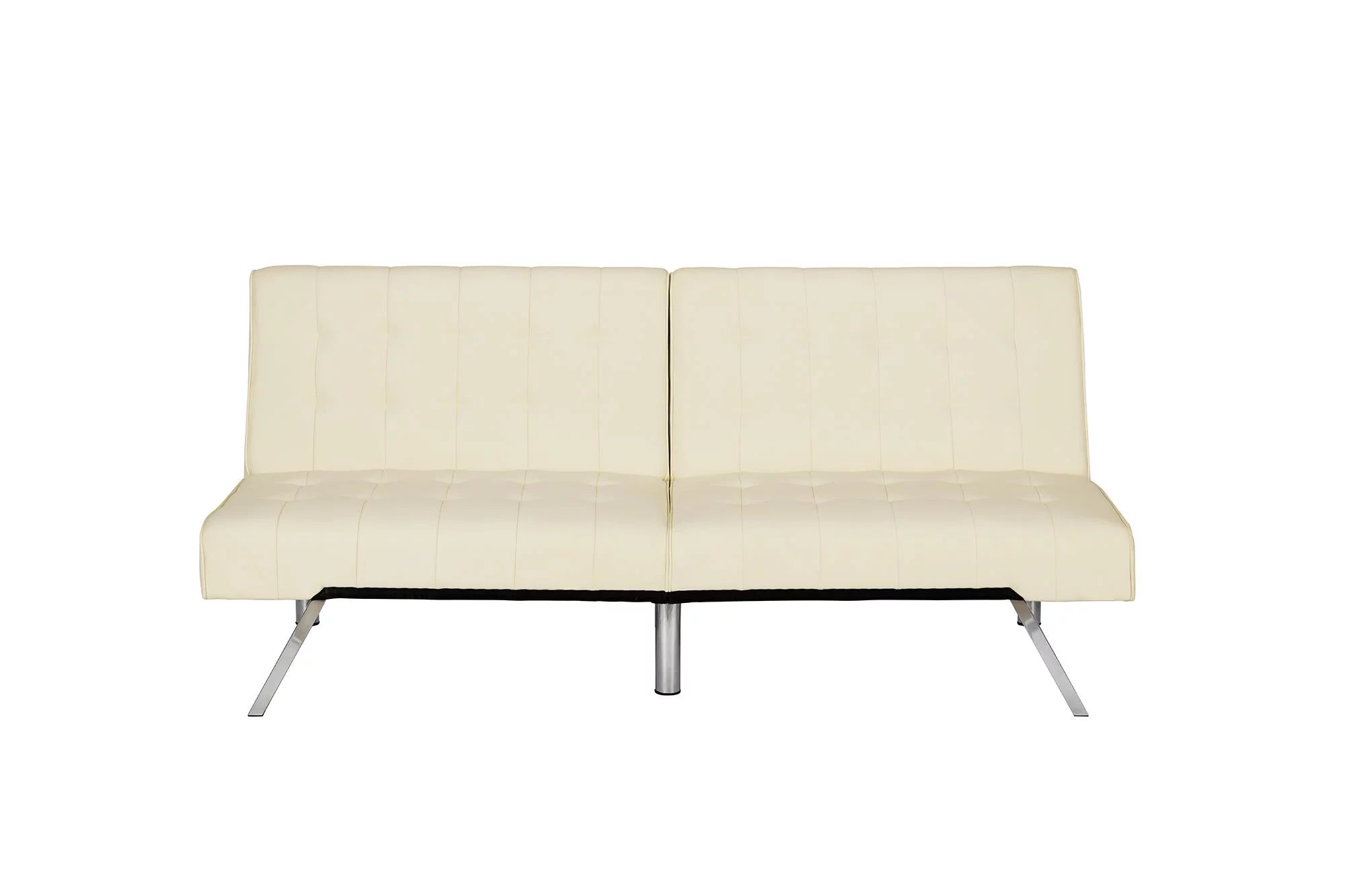 Vanilla Faux Leather Sectional Futon Sofa Bed with Chrome Legs P483