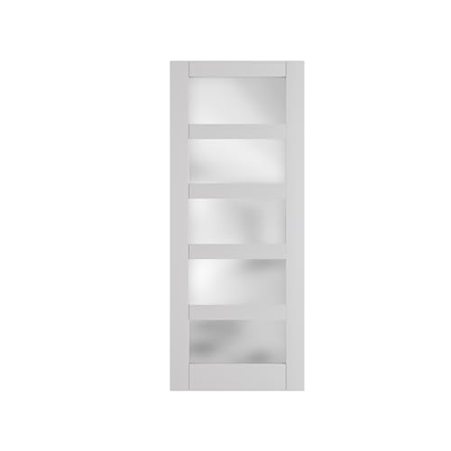 White Primed MDF 30"x 80" Frosted Glass French Door W89718