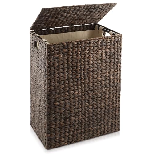 Natural Woven Water Hyacinth Laundry Hamper with Lid and Removable Liner Bag R147307