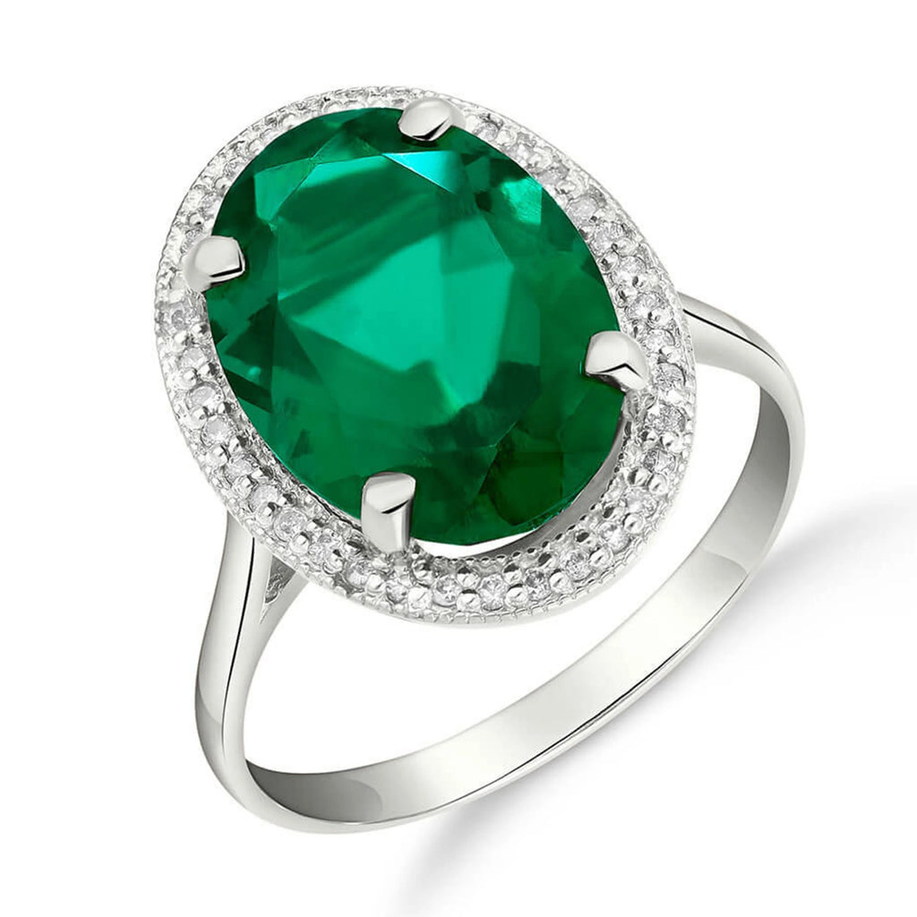 14K Solid White Gold Emerald Ring with Natural Diamonds Halo Ring (9.5) S744692