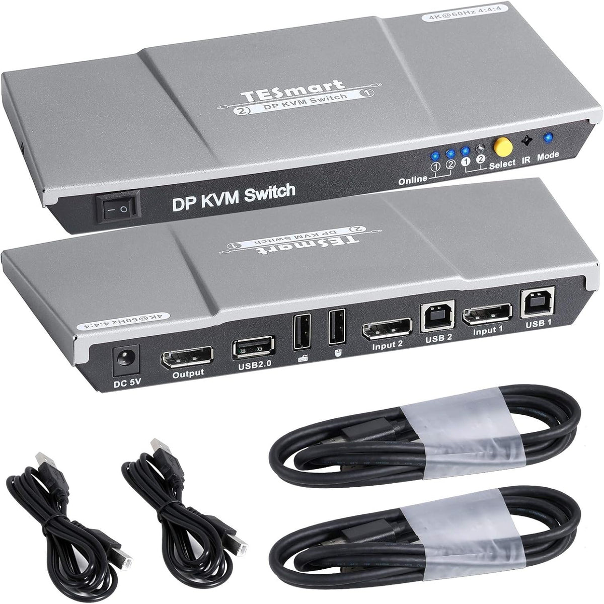 2 Port DisplayPort 4K@60Hz KVM Switcher with 2 Pcs 5ft Cables Y48046