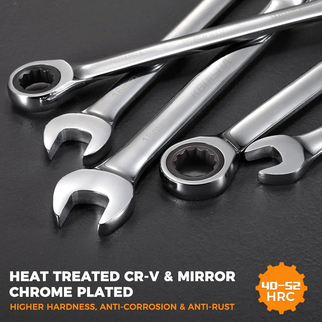 24-Piece Chrome Vanadium Steel Ratcheting Combination Wrench Set with Metric & SAE 72-Tooth X968