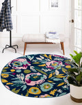 Navy Blue Round Floral Rug E111968