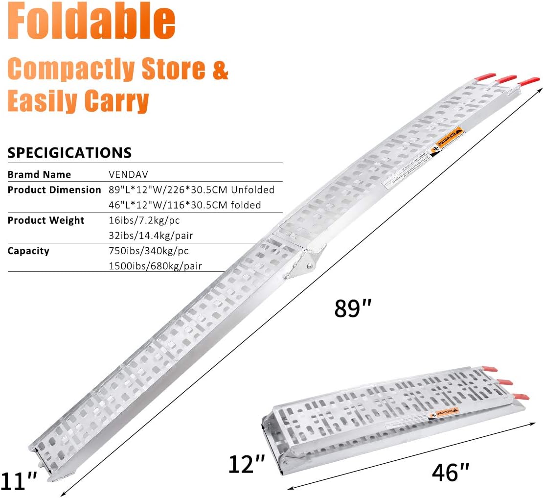 7.5 FT Aluminum ATV Ramps 1500 Lbs Capacity 2PC C404