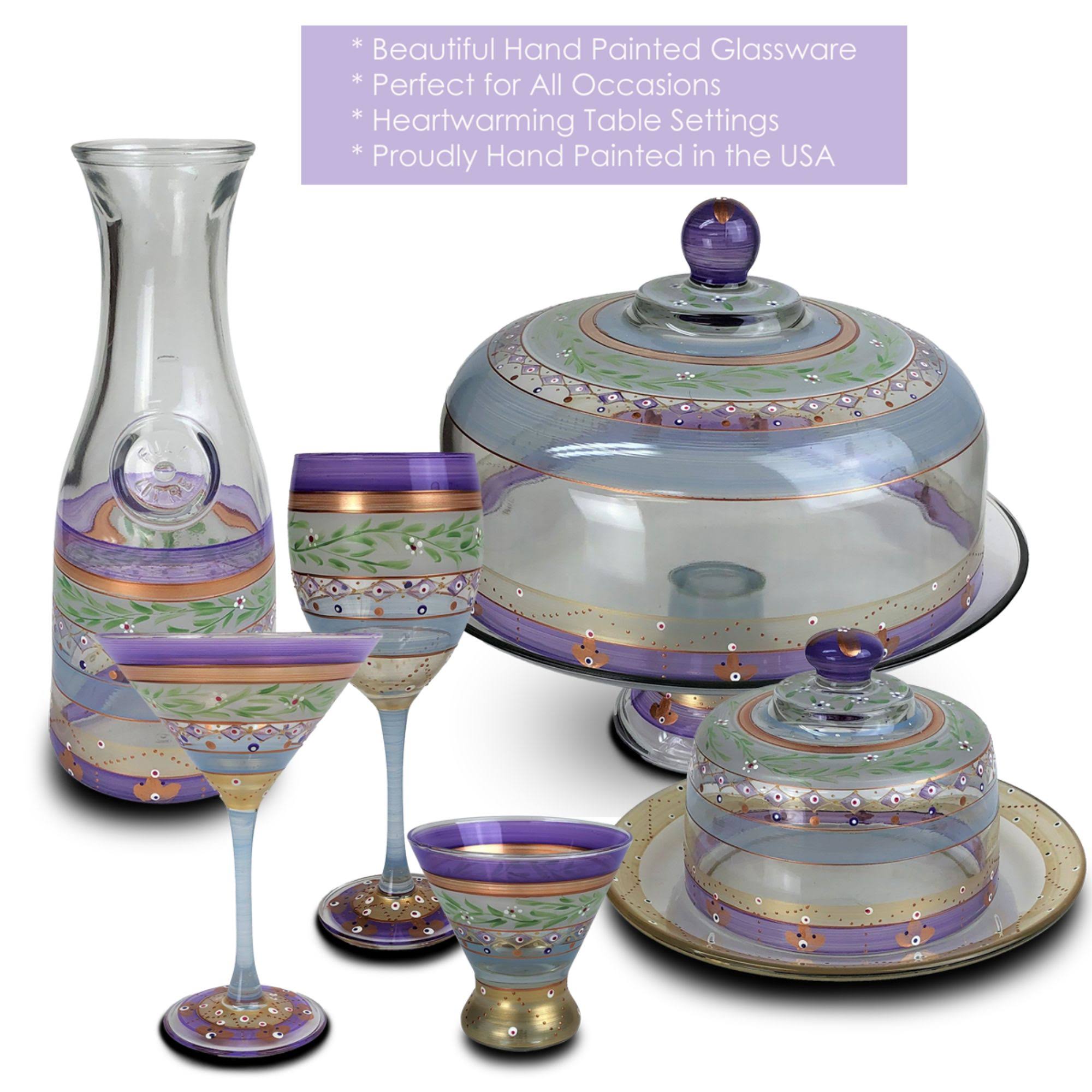 Set of 2 Purple and Green Hand Painted Wine Glass - 8.25 oz Y203