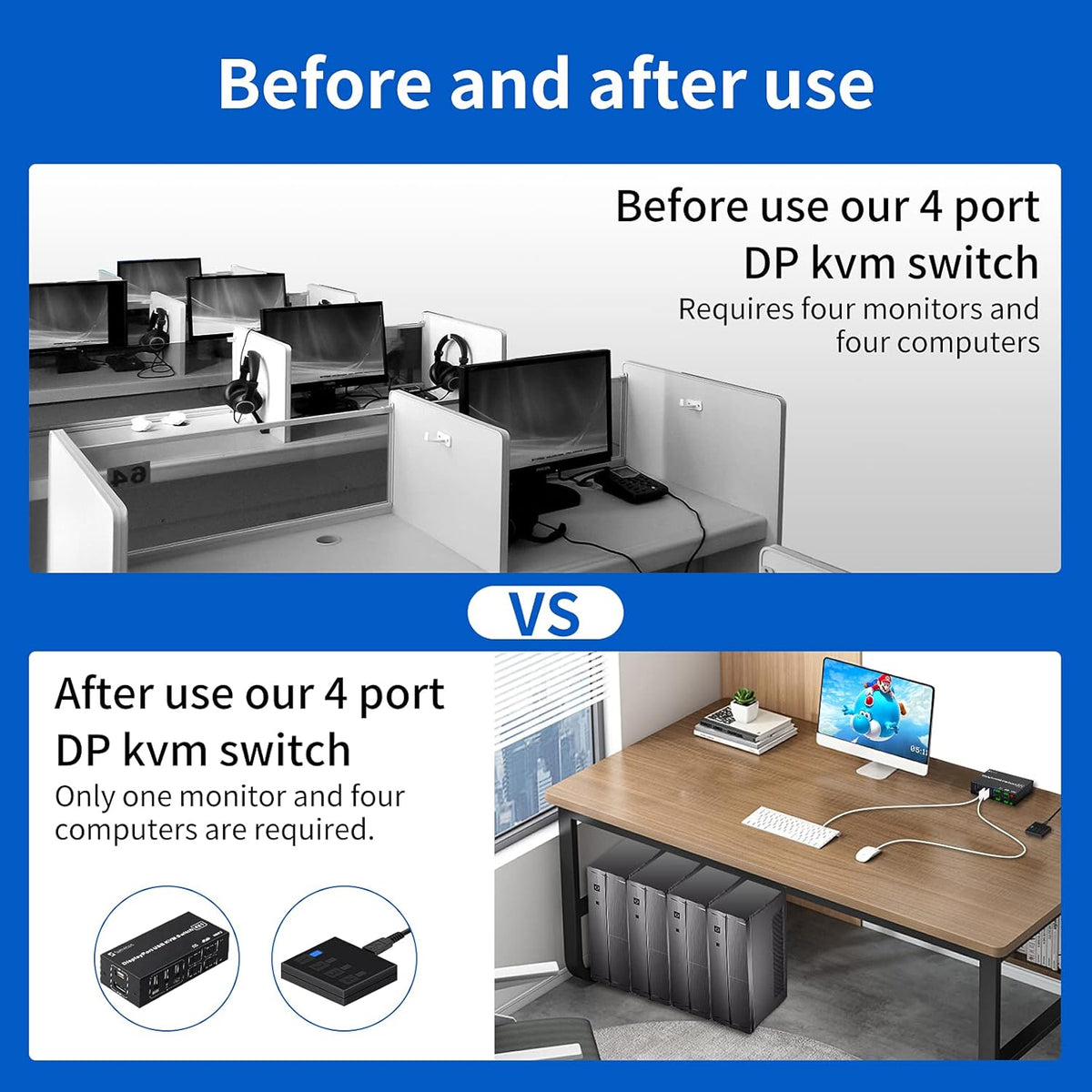 4 Port USB KVM Switch with 4 USB Cables F934
