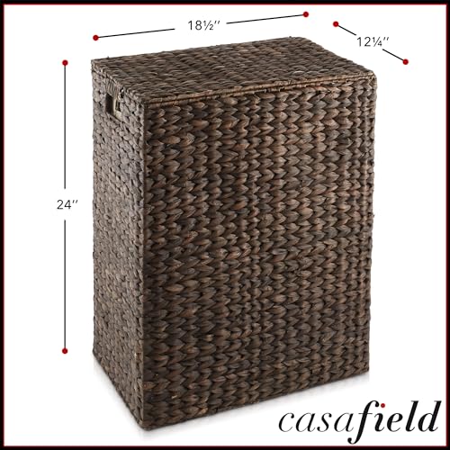 Natural Woven Water Hyacinth Laundry Hamper with Lid and Removable Liner Bag R147307