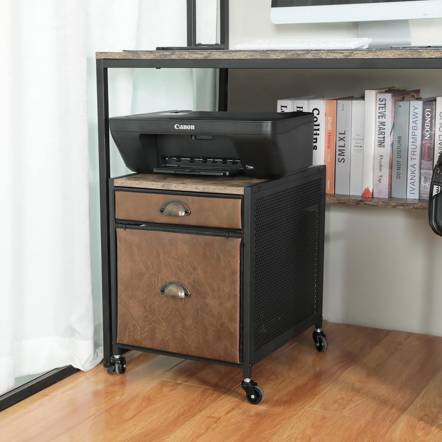 Rustic Brown 2 Drawer Mobile File Cabinet with Wheels E27970