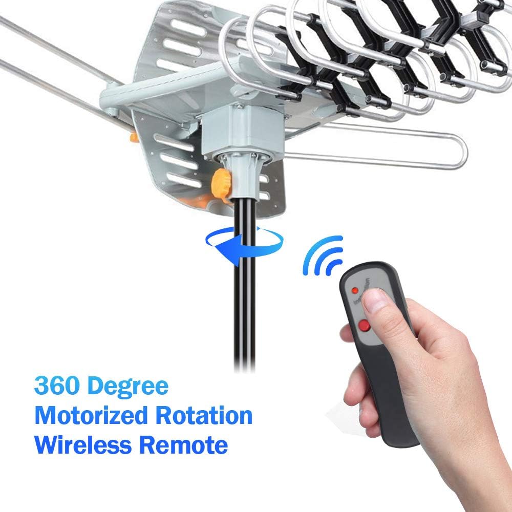 Amplified Digital HDTV Antenna 150 Miles Range 360 Degree Rotation with Mounting Pole & 33 ft RG6 Coax Cable Y392695