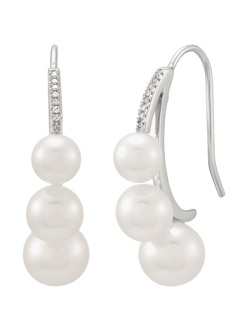 White Freshwater Pearl J-Hoop Drop Earrings with Diamonds in 14kt White Gold W828100
