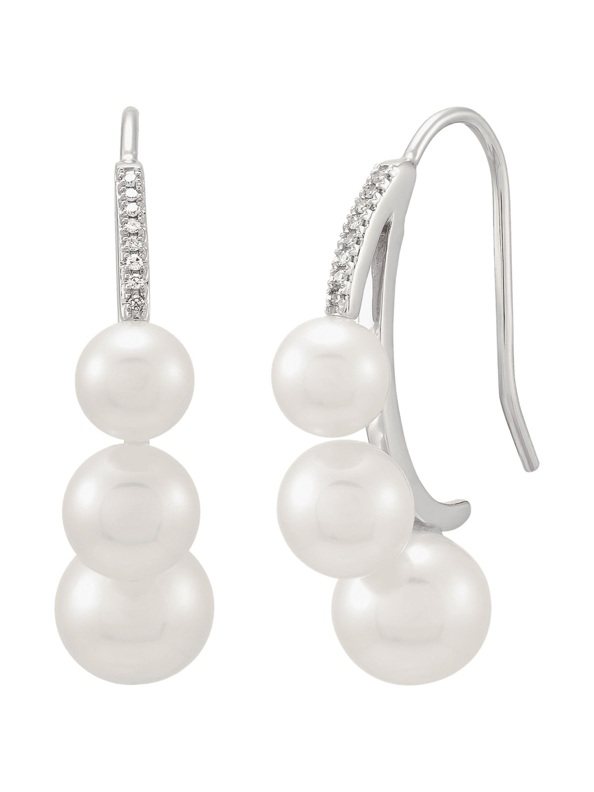 White Freshwater Pearl J-Hoop Drop Earrings with Diamonds in 14kt White Gold W828100