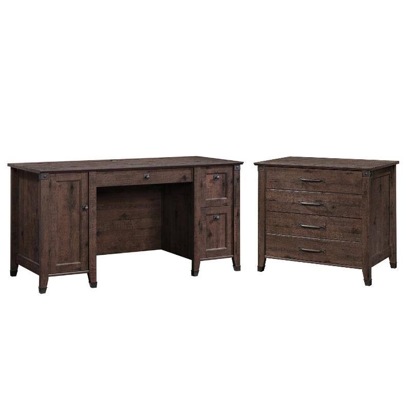 2 Piece Home Office Set with Computer Desk and File Cabinet in Coffee Oak H36766