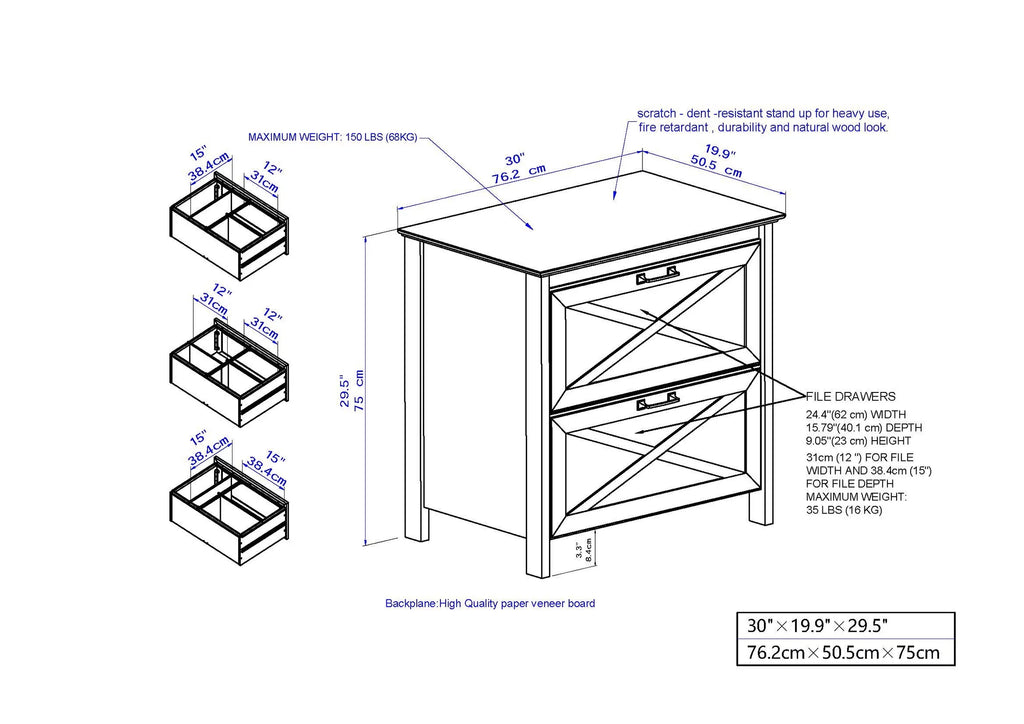 White 2-Drawer Wood File Cabinet O837