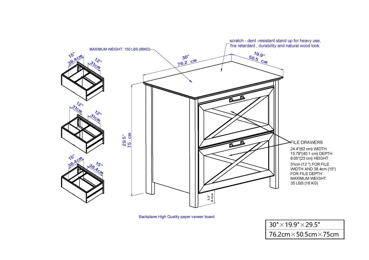 White 2-Drawer Wood File Cabinet O837