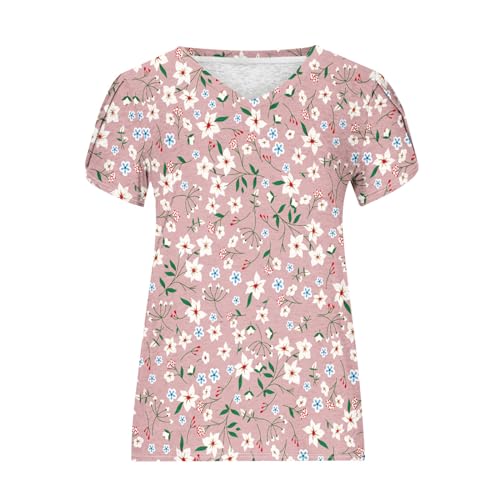 Women's Casual Summer Petal Short Sleeve V Neck Floral Boho Loose Tunic Blouses X805911