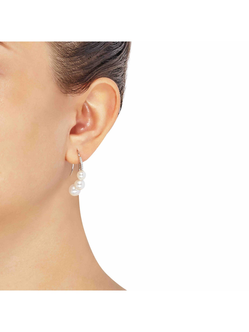 White Freshwater Pearl J-Hoop Drop Earrings with Diamonds in 14kt White Gold W828100