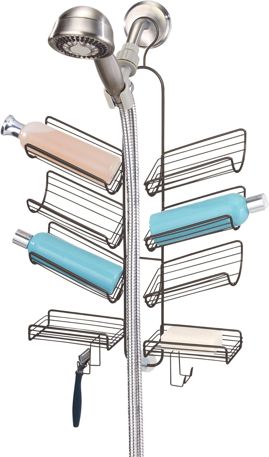 Metal Hanging Bathroom Caddy for Handheld Shower Hose, Bronze, Pack of 2 E98346