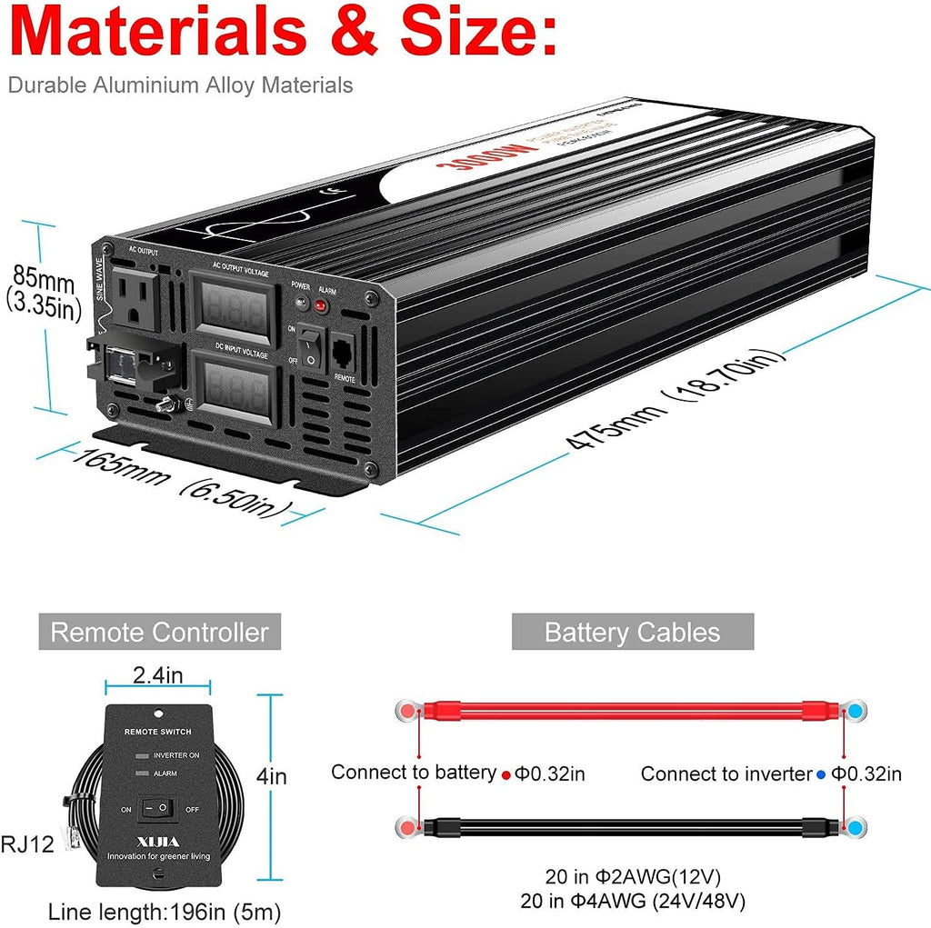 3000W DC 48V to 110V 120V AC 60Hz Pure Sine Wave Solar Inverter N953