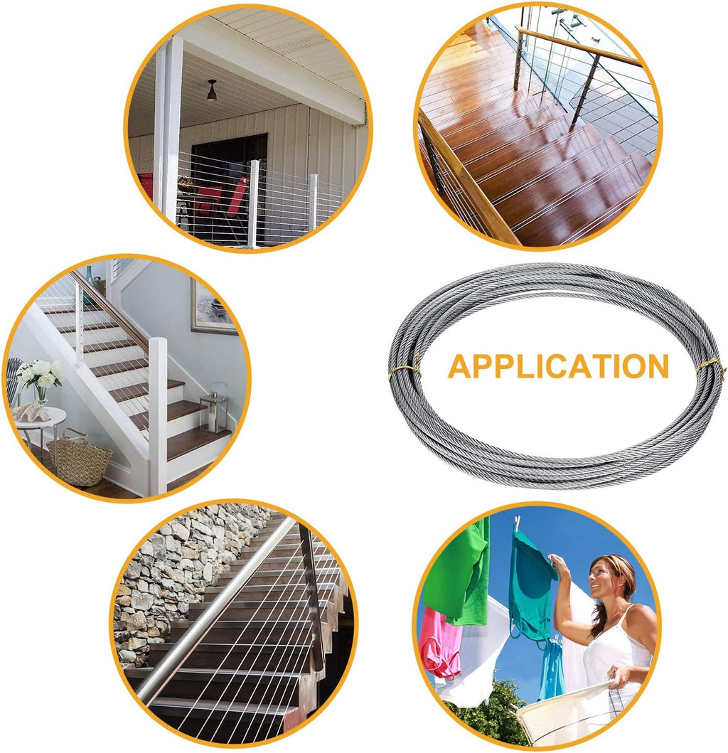 1/8 inch T316 Stainless Steel Cable Railing Kit with Crimp Sleeves and Thimble X5657