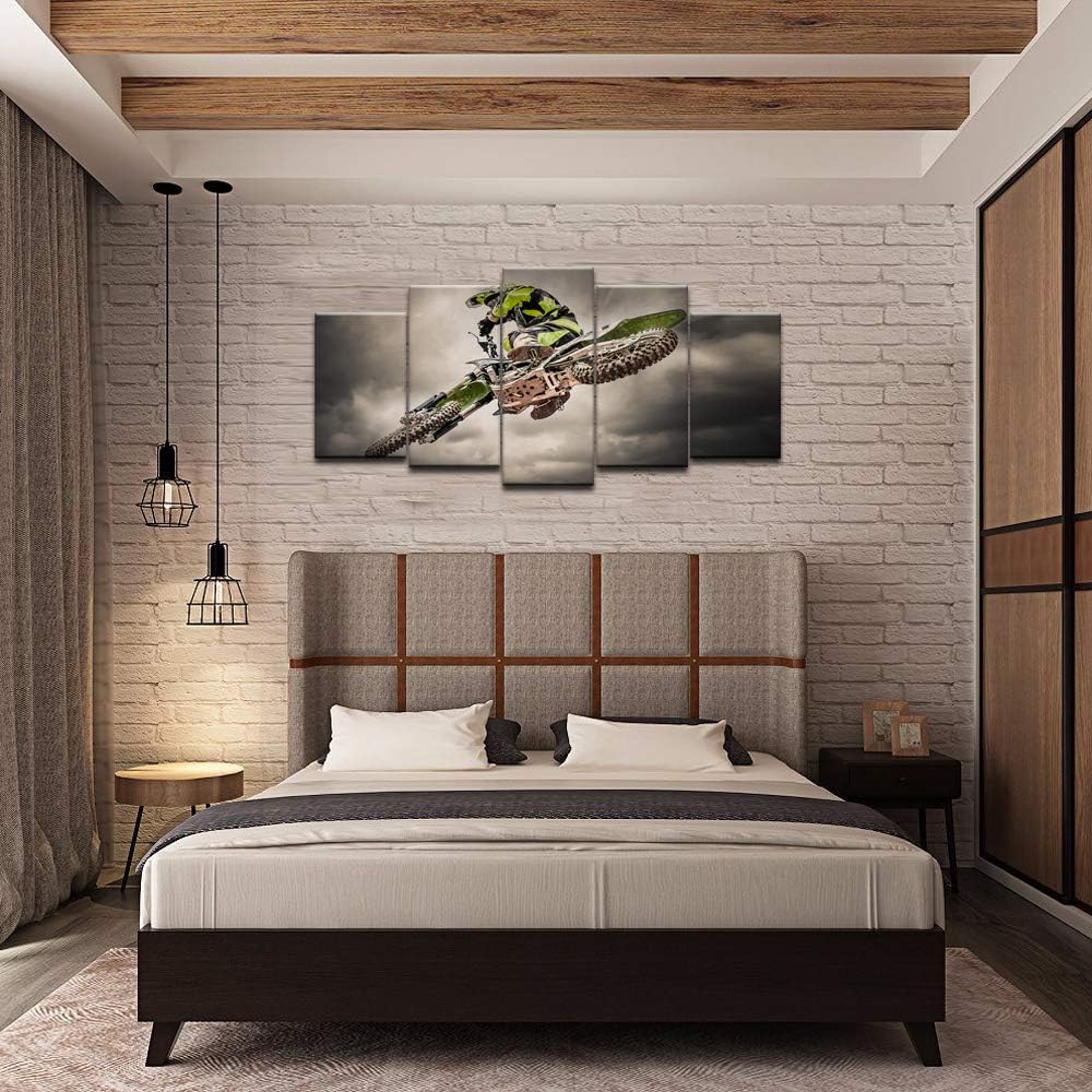 5 Pieces Canvas Prints Wall Art Motorcycle Racing Painting Sports Motocross Rider Poster Print Modern Man Boy's Bedroom Office Wall Decor Gallery Canvas Wrapped Artwork Ready to Hang W5561