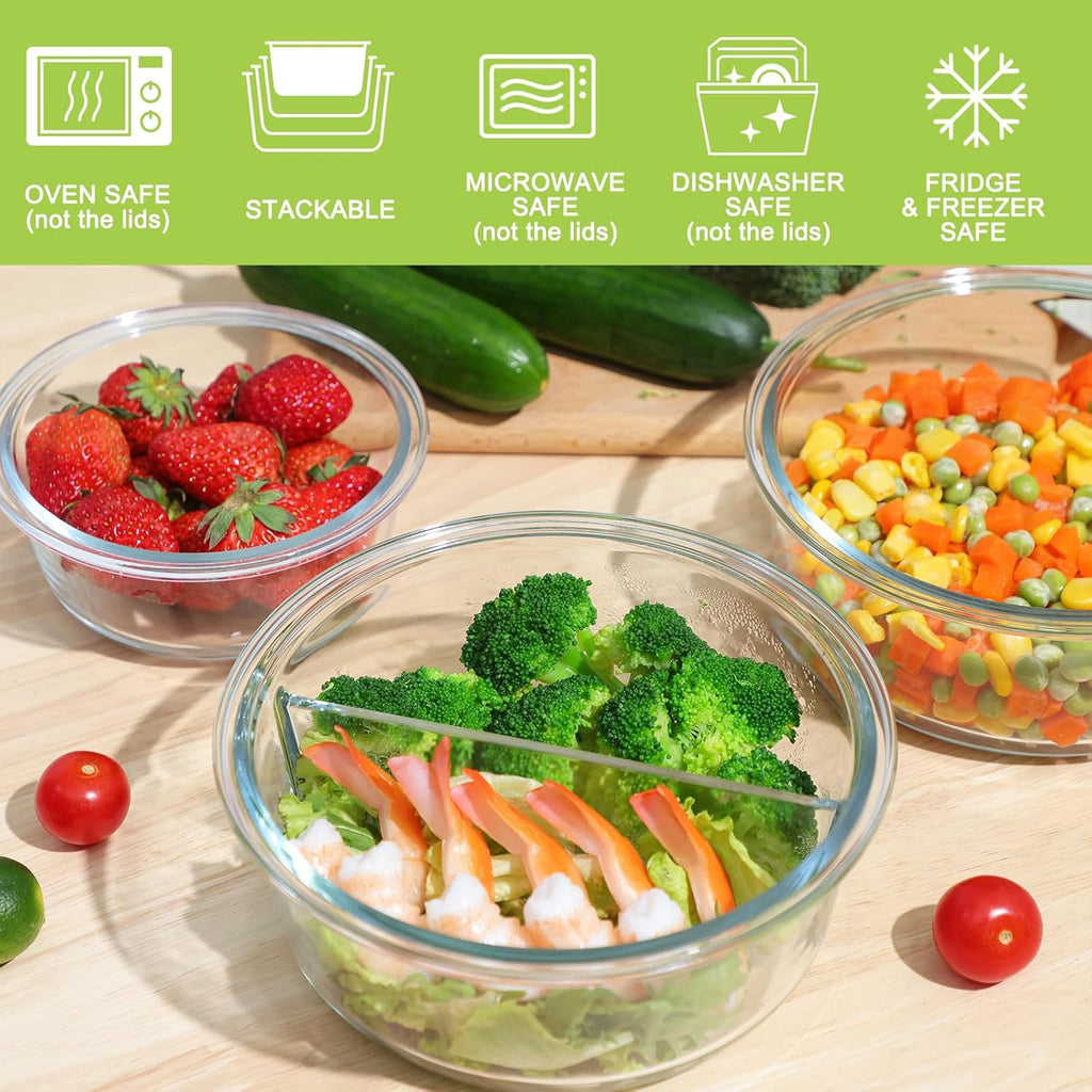 10pc Glass Food Storage Container with Lid, Gray Round Glass Meal Prep Containers I61514