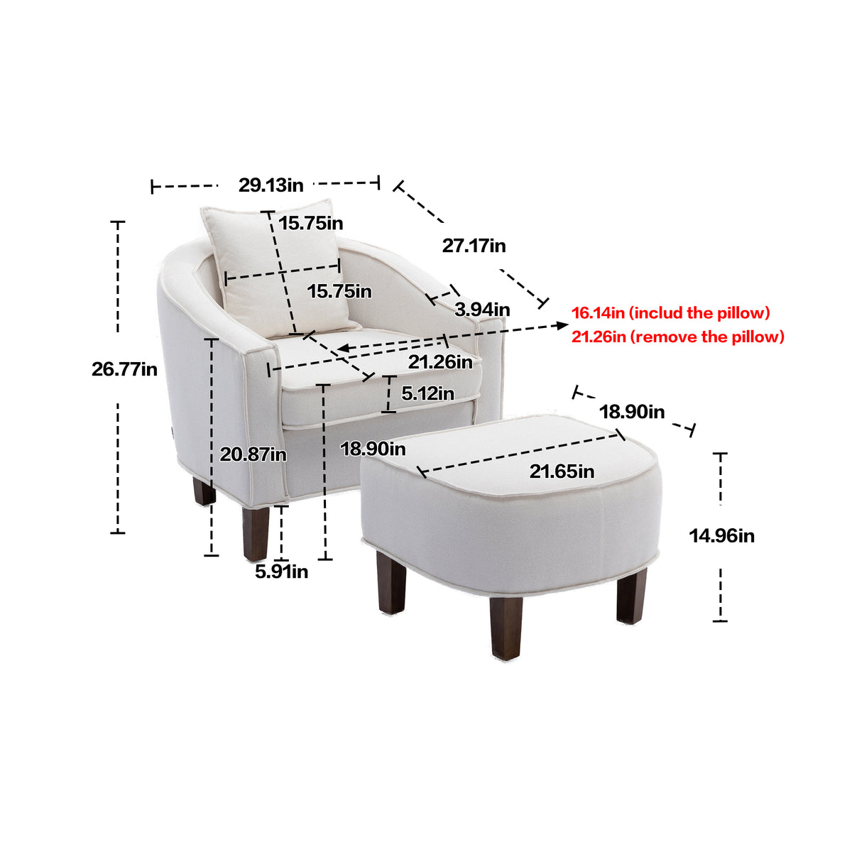 Olive Linen Microsuede Fabric Barrel Chair with Ottoman O247636