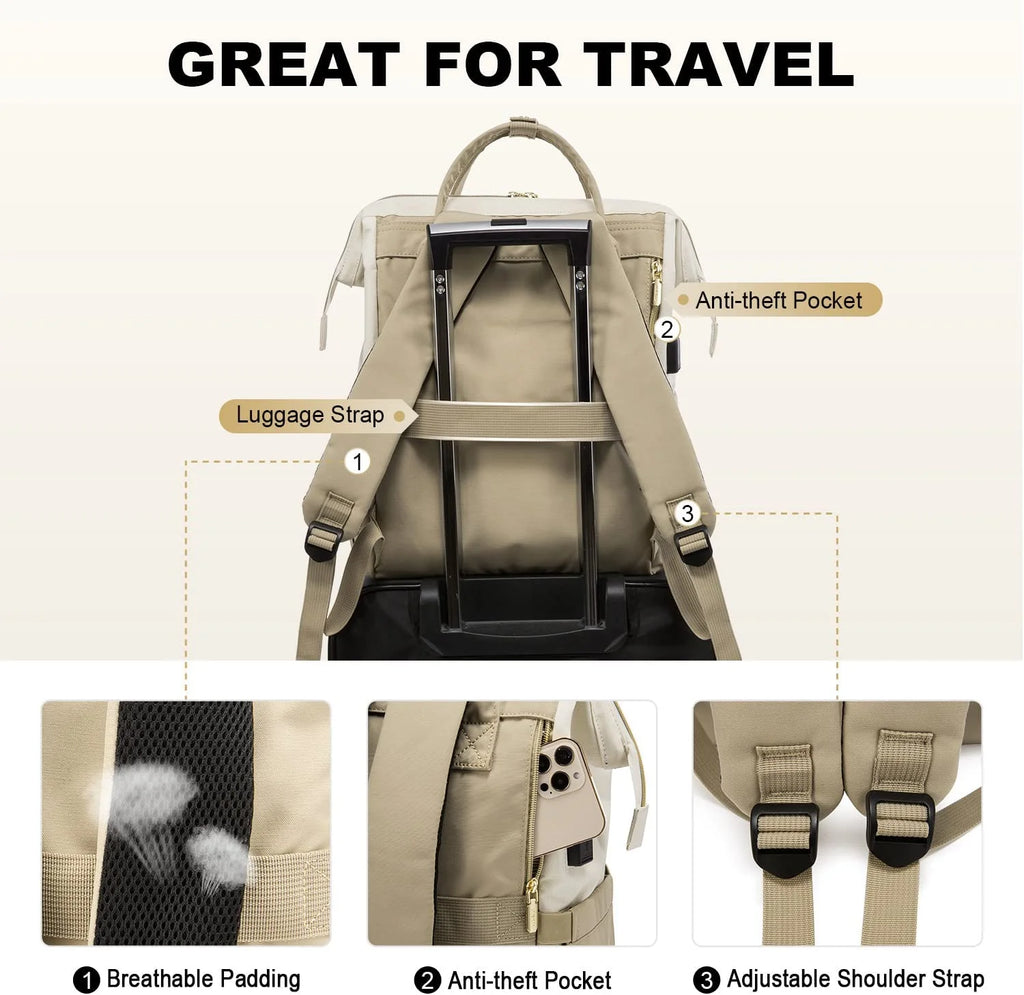 Beige-Khaki Waterproof Laptop Backpack Q2535