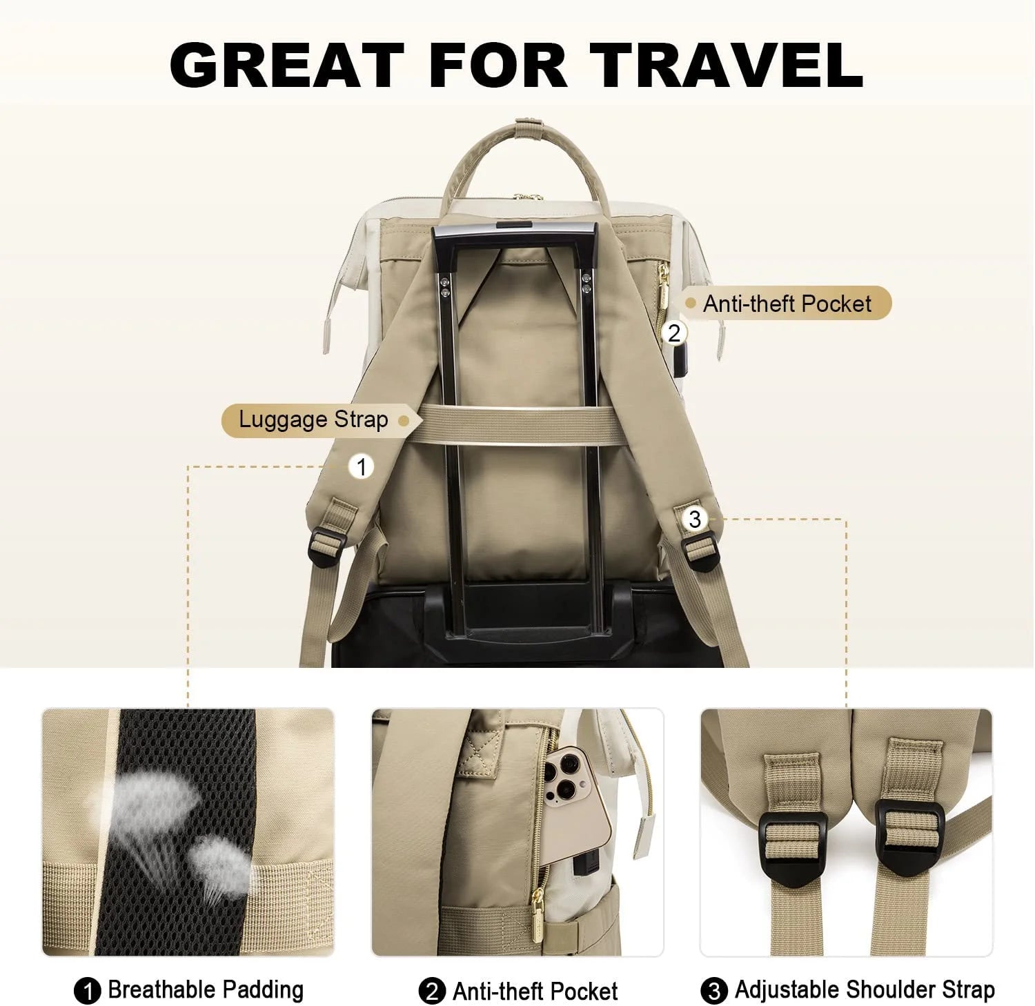 Beige-Khaki Waterproof Laptop Backpack Q2535