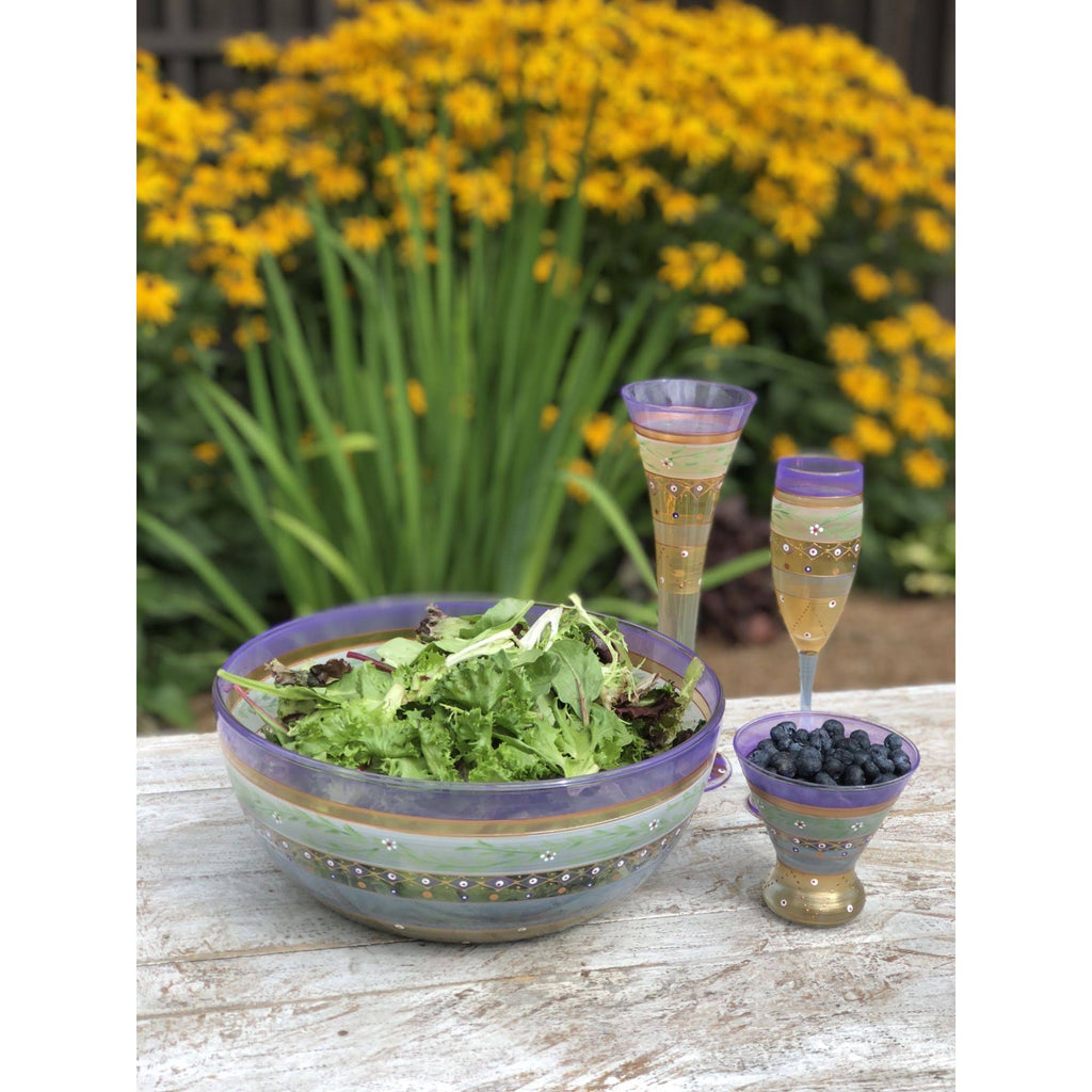 Set of 2 Purple and Green Hand Painted Wine Glass - 8.25 oz Y203