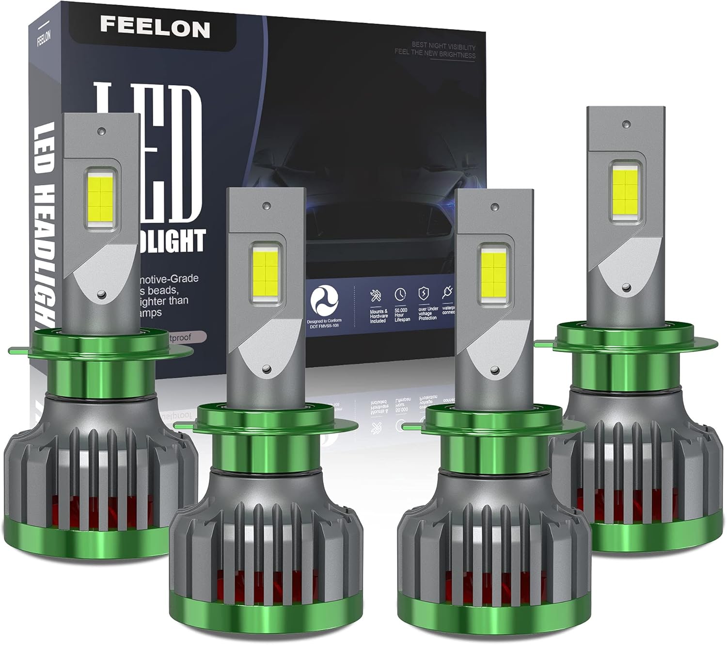 240W 28800LM H7+H7 LED Headlight Bulbs Combo Package, 6000K CSP Chips Conversion Kit, 4 Pack X744