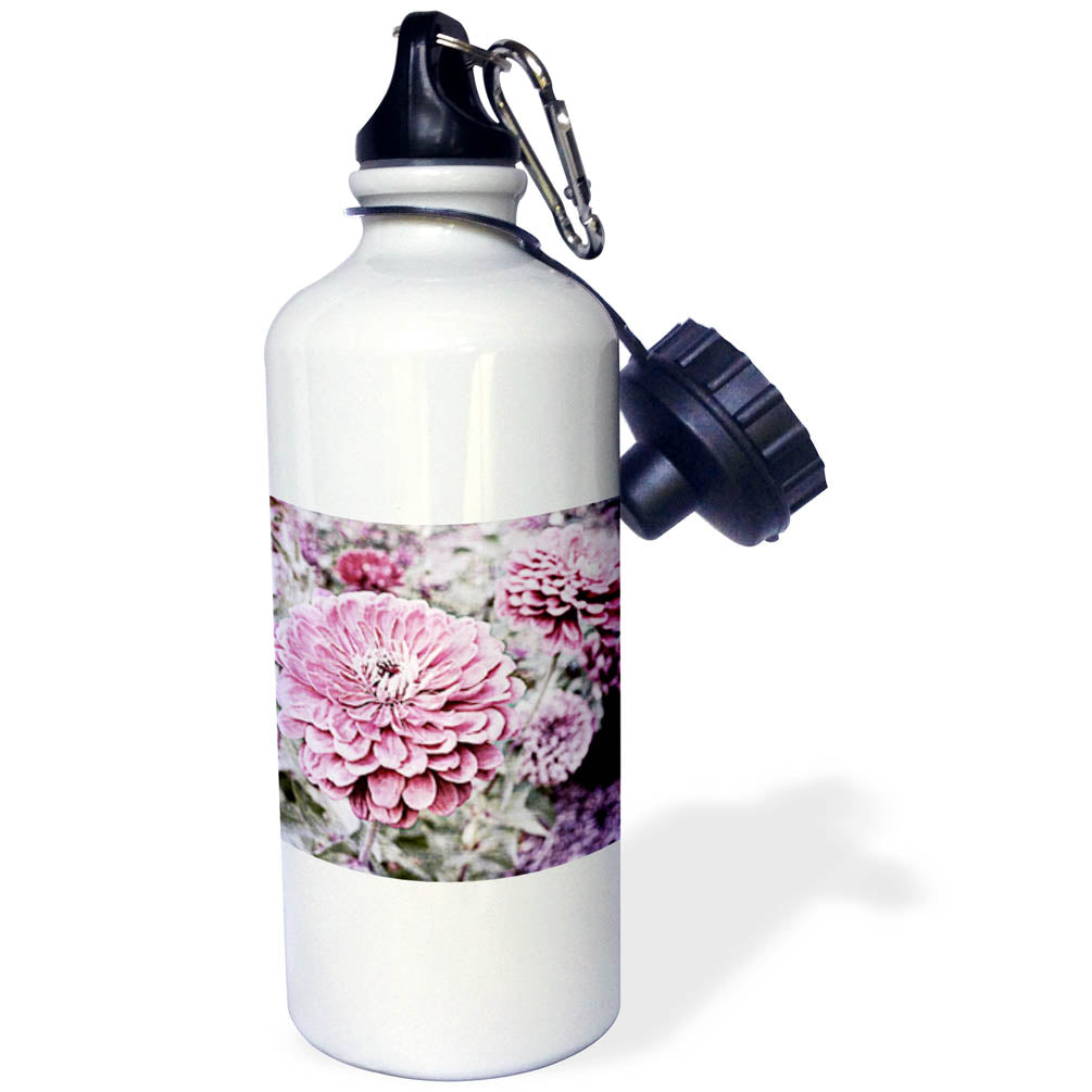 Pink Zinnias Floral Summer Photography 21 oz Sports Water Bottle N99640