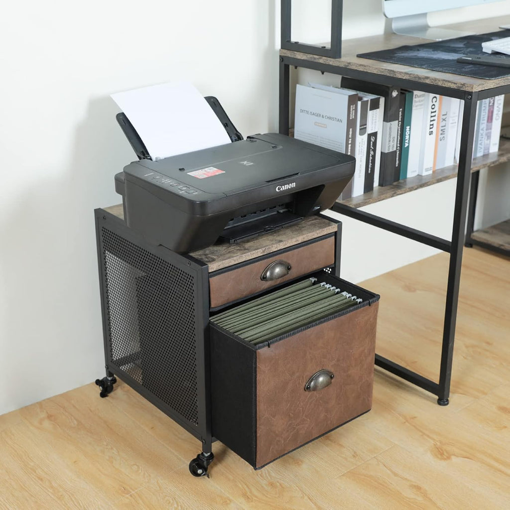 Rustic Brown 2 Drawer Mobile File Cabinet with Wheels E27970